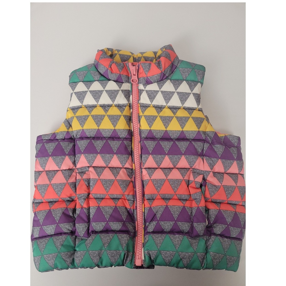 Baby Gap Toddler Girls Geometric Triangle Puffer Vest Pink Purple Yellow 2 Years